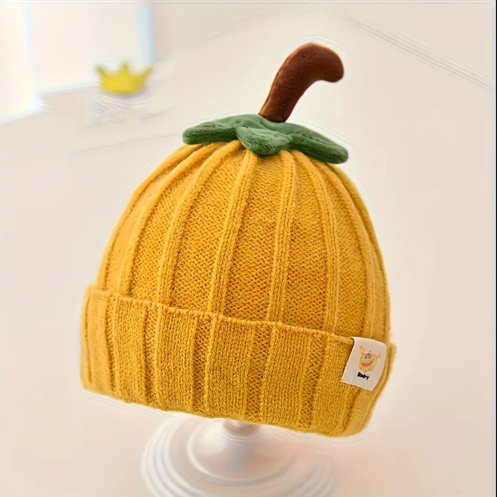 Soft Warm Kids Pumpkin Hat - Mustard Color